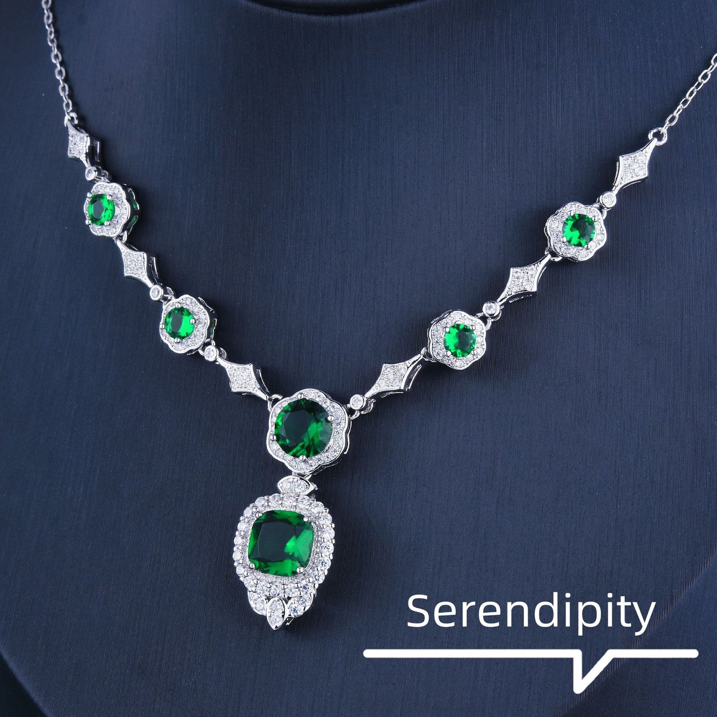 14K White Gold Emerald Necklace Women Gift