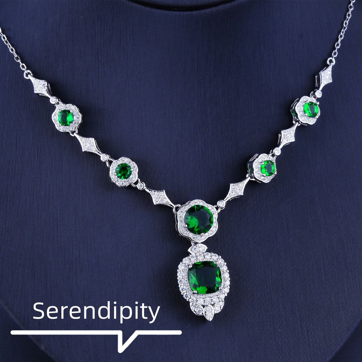 14K White Gold Emerald Necklace Women Gift