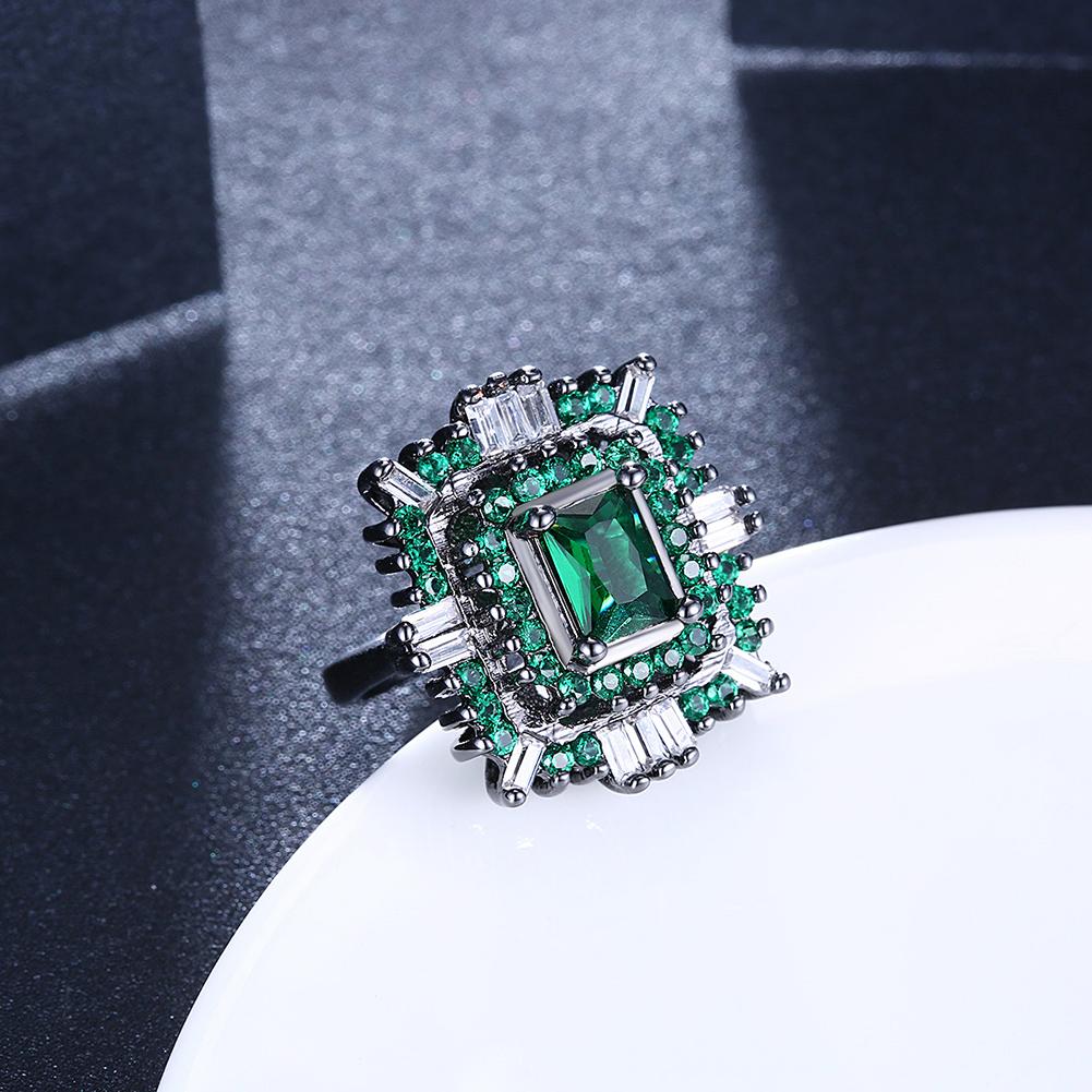 18K Black Plated Double Teired Cocktail Ring With Green Emerald  Crystals Ring