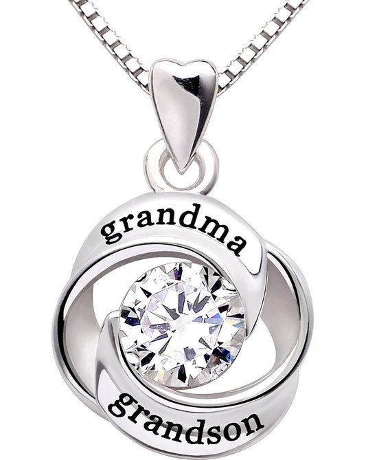18K White Gold "Grandma Grandson" Necklace Embellished with Crystals