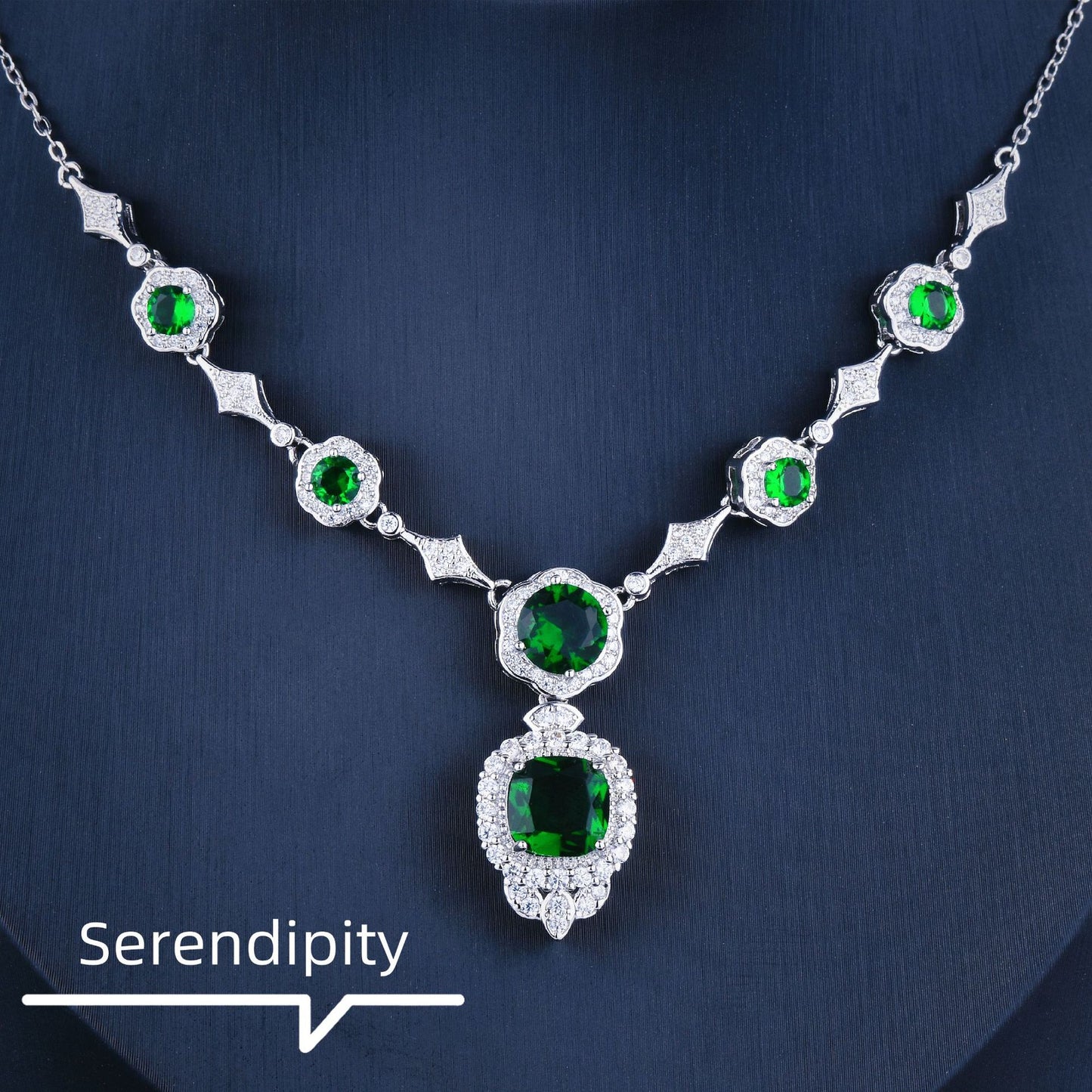 14K White Gold Emerald Necklace Women Gift