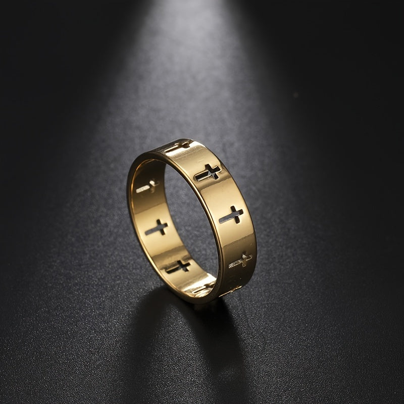 18K Gold Hollow Out Cross Stainless Steel Ring