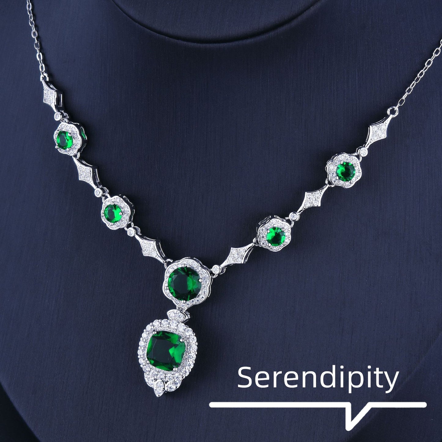 14K White Gold Emerald Necklace Women Gift