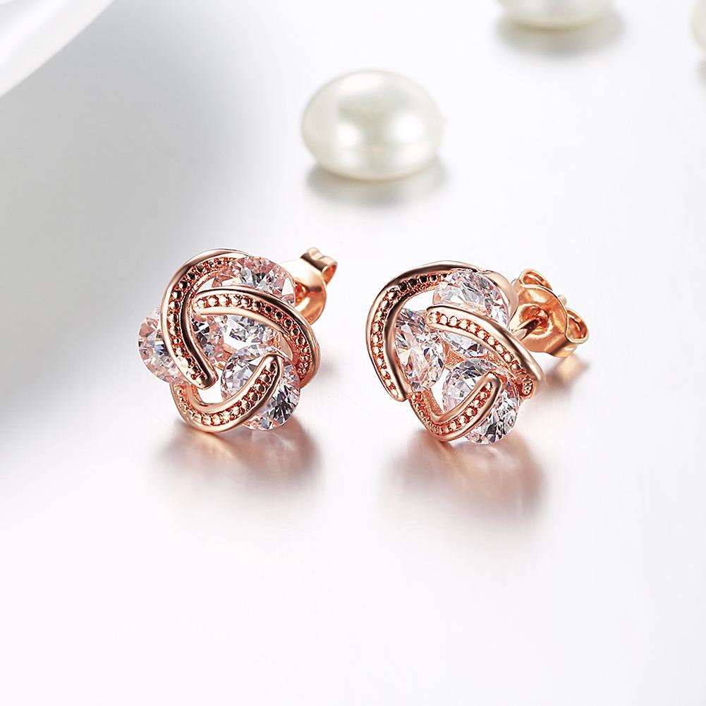 18K Gold Plated Mesh Knot Stud Earrings Made with Austrian Elements - 3 Options Available