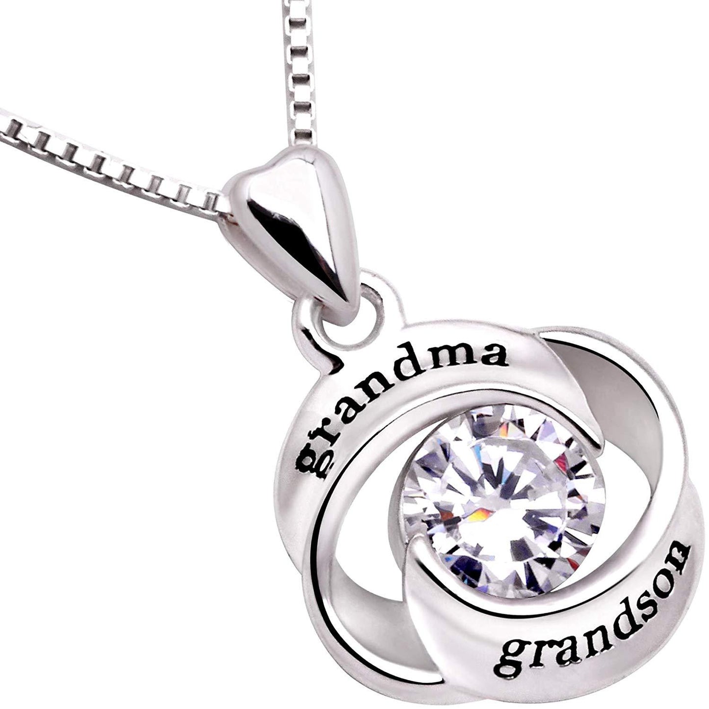 18K White Gold "Grandma Grandson" Necklace Embellished with Crystals