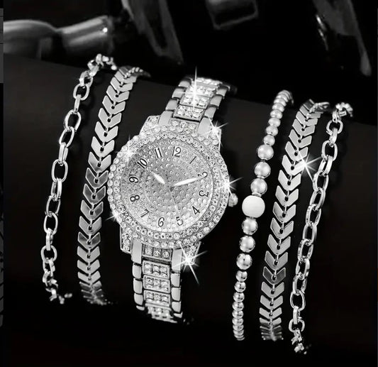 Quartz Women's Watch with 5pcs Bracelets