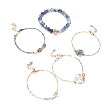 5 Piece Turtle Bracelet Set With Austrian Crystals 18K Gold Plated Bracelet