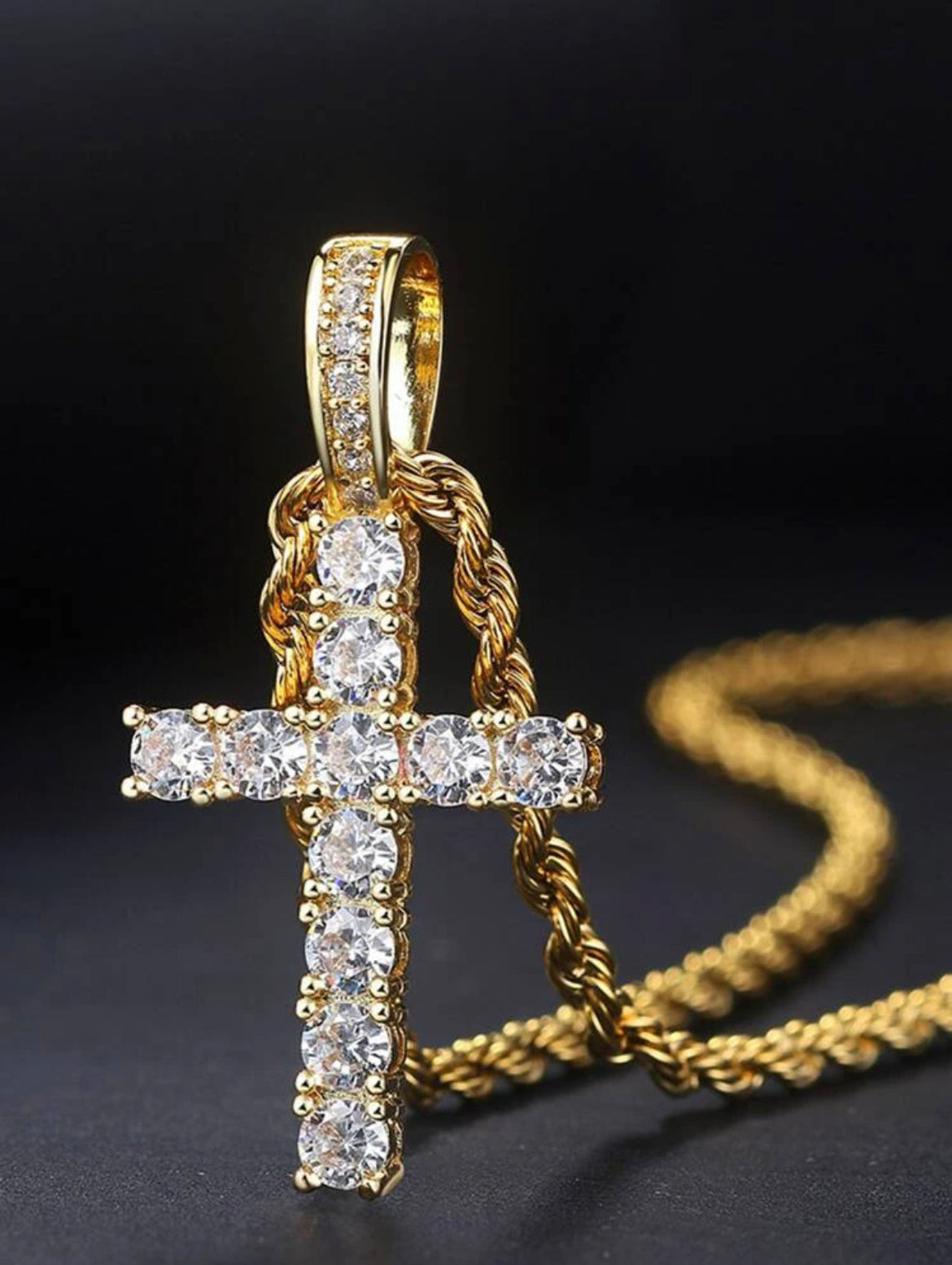 Men's Rhinestone Cross Pendant Necklace