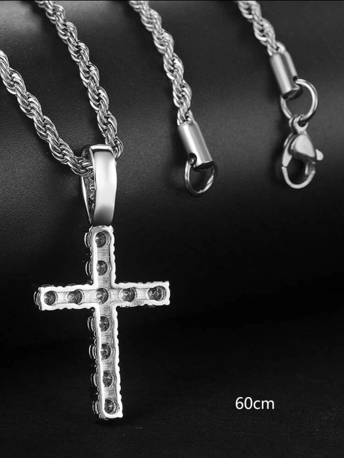 Men's Rhinestone Cross Pendant Necklace
