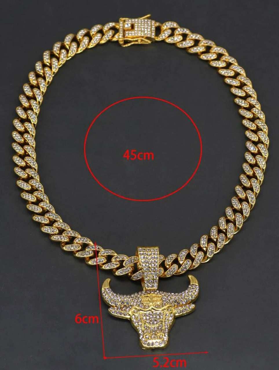 Cuban Chain Rhinestone Necklace for Men with Bull Pendant