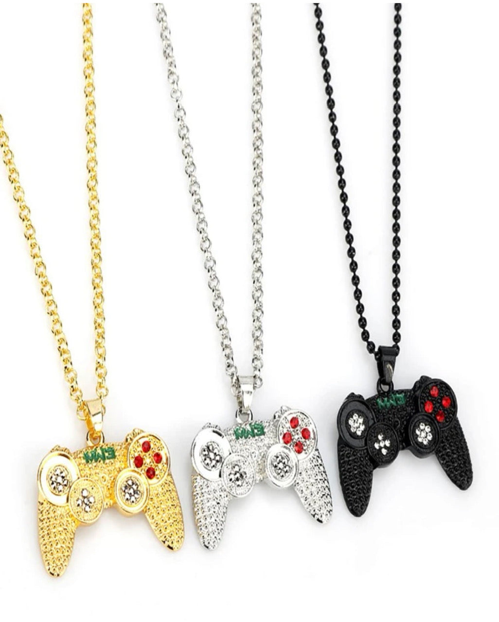 Men's Game Controller Pendant Rhinestone Necklace Game Lovers