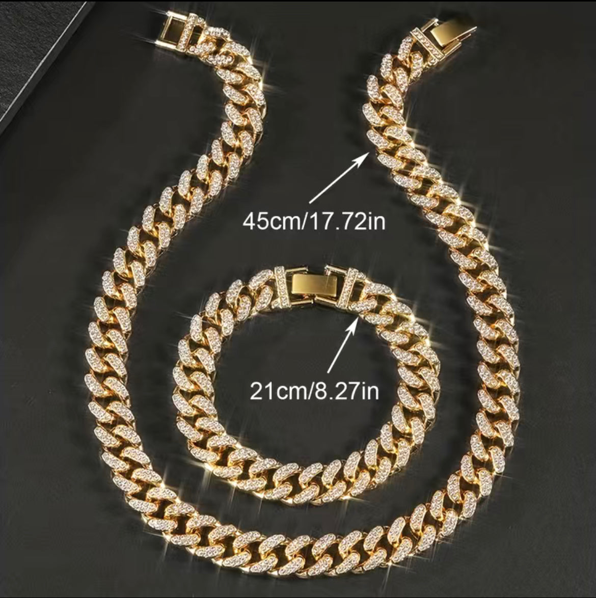 Hip-Hop Cuban Necklace and Bracelet Set for Men
