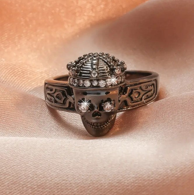 Gothic Black Skull Ring Zircon