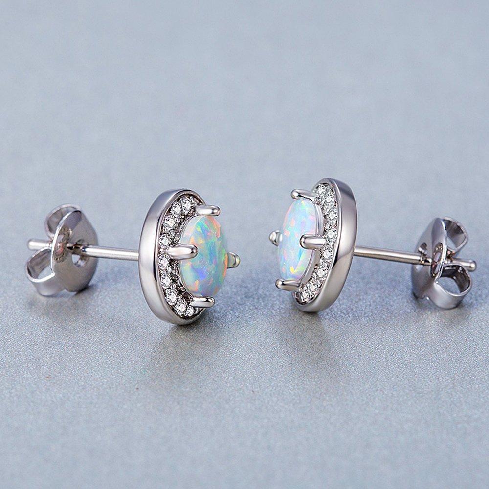Sleek Simple Minimalistic Opal Button Studs in 14K White Gold Plating BOGO