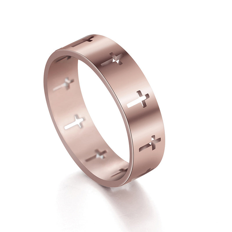 18K Gold Hollow Out Cross Stainless Steel Ring