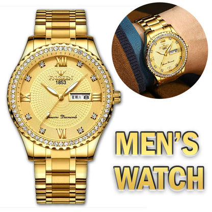 Classic Gold Quartz Watch Stainless Steel Business Watch for Men