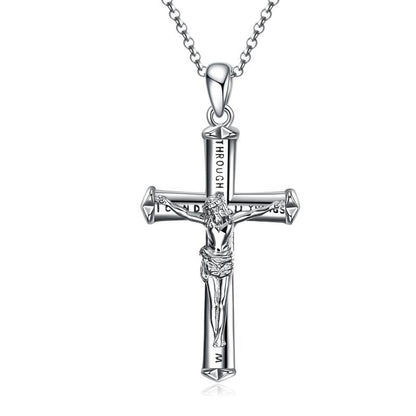 Jesus Cross Necklace Cross Pendant Sterling Silver Gift for Boys Girls Women Men