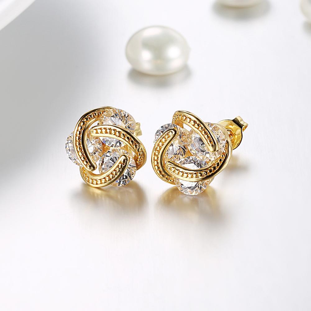 18K Gold Plated Mesh Knot Stud Earrings Made with Austrian Elements - 3 Options Available