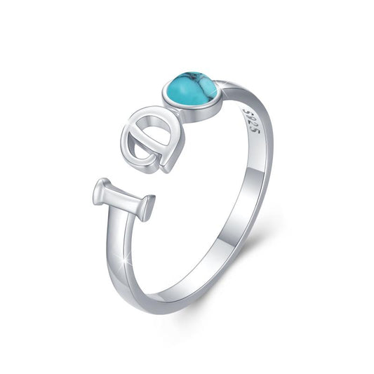 S925 Sterling Silver I Do Ring Synthetic Turquoise Promise Open Adjustable Ring