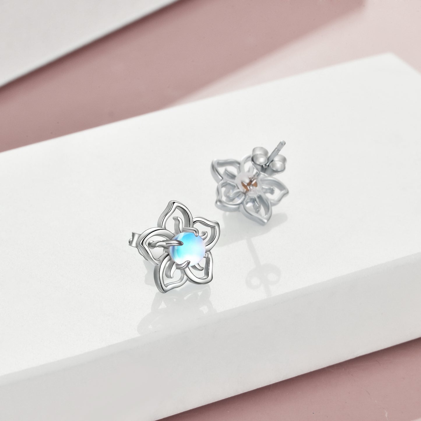 Flower Moonstone Earrings Sterling Silver Studs Moonstone Jewelry for Women