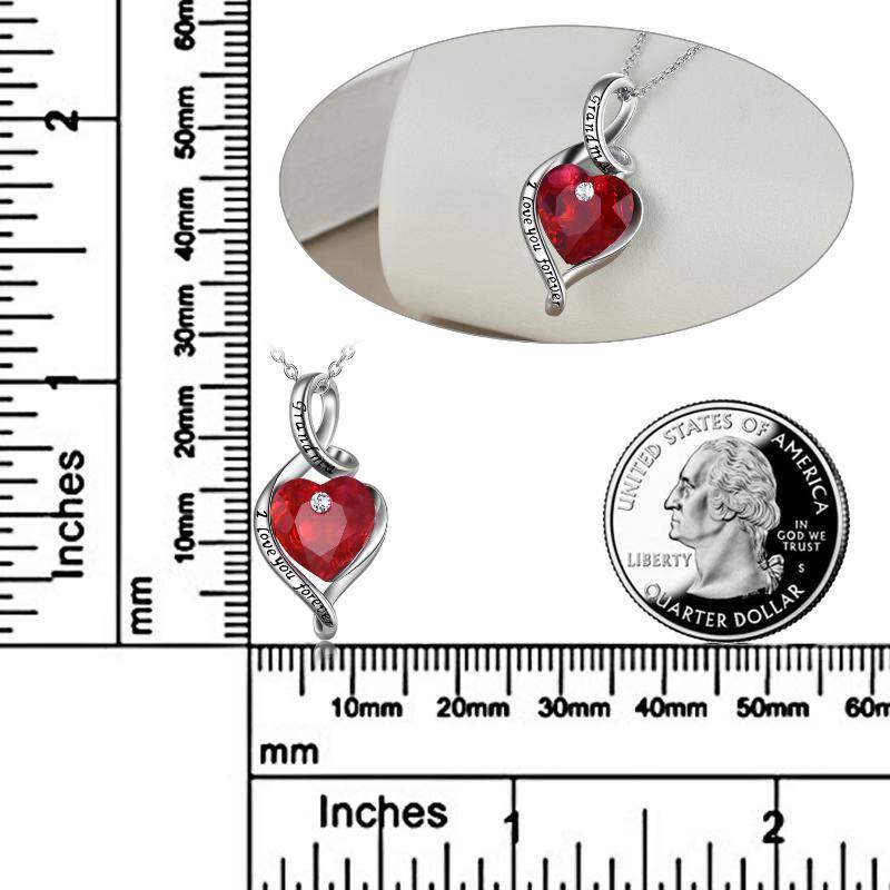Sterling Silver with Red Heart-Shaped Crystal Necklace for Grandma