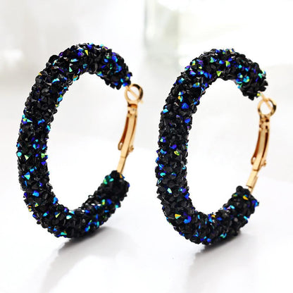 Crystaldust Hoop Earring With Gemstone  Crystals - Blue 18K Gold Plated Earring