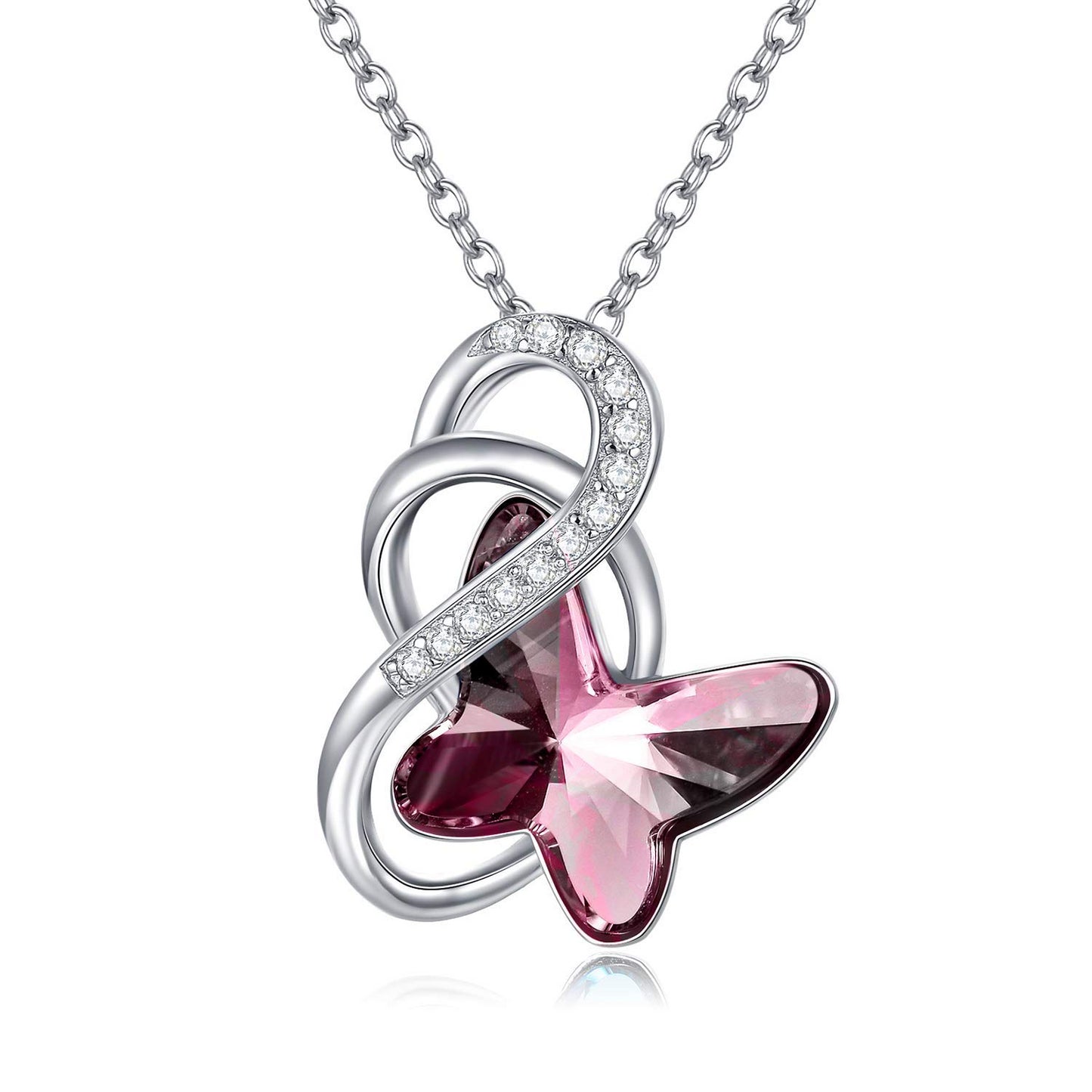 Sterling Silver Infinity Butterfly Pendant with Crystal For Women