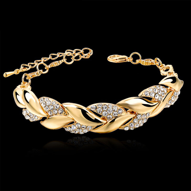 Gold Leaf Bracelet for Women Small Leaf Zircon Bracelet