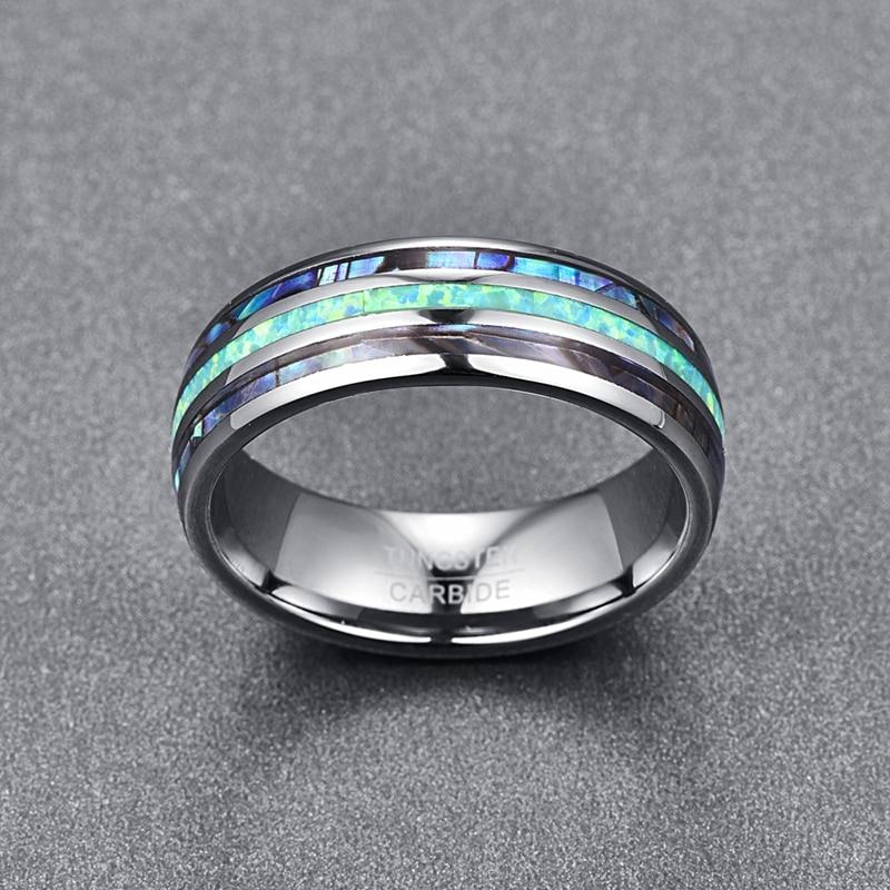 Blue Stone Inlay Tungsten Carbide Ring with Silver Polished Beveled Edges