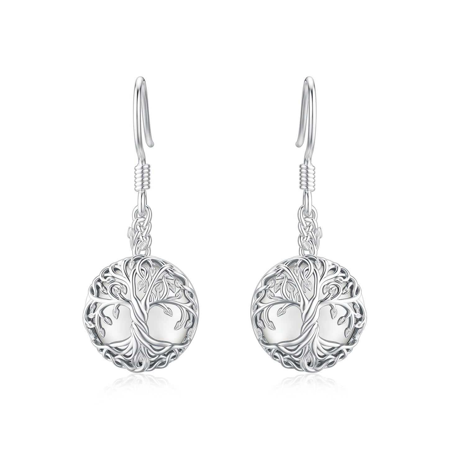 Sterling Silver Tree Of Life Abalone Shell Pendant Earrings For Women