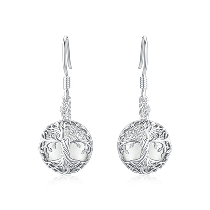 Sterling Silver Tree Of Life Abalone Shell Pendant Earrings For Women