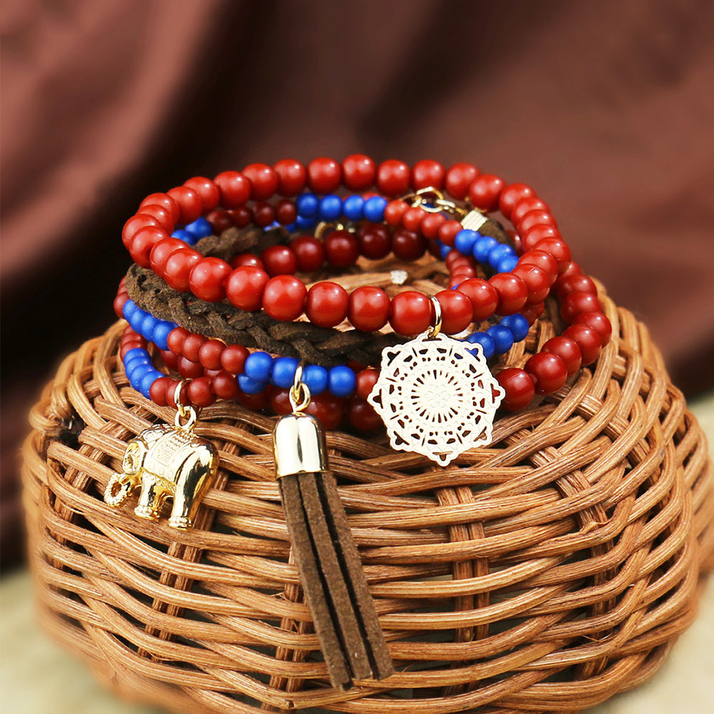 Women's Retro Style 5-Piece Set Beaded Woven Bracelet