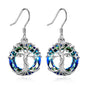 Tree of Life Earrings Sterling Silver Dangle Drop Earrings with Blue Circle Crystal For Women