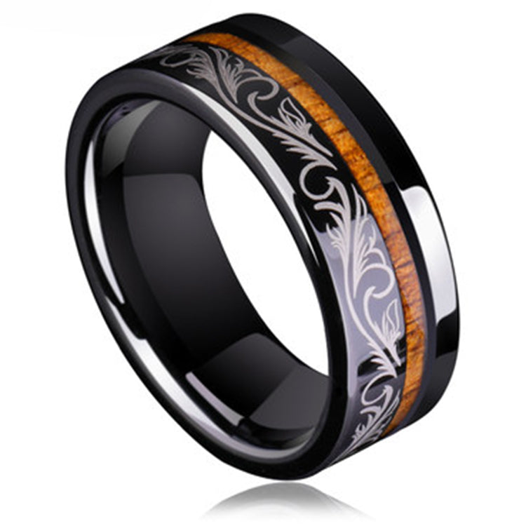 Tungsten Gold Wood Ring For Men
