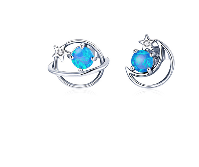 Sterling Silver Earrings For Women With Simple Hollow Blue Opal Earrings