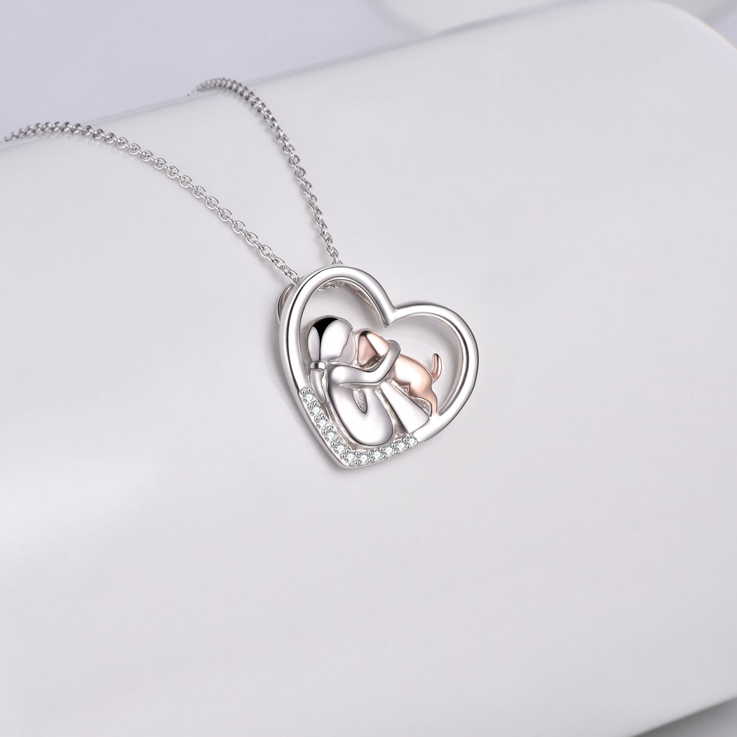 Rose Gold Dog Necklace for Girl Women Sterling Silver Girls Embraced Dog Pet Pendant Jewelry