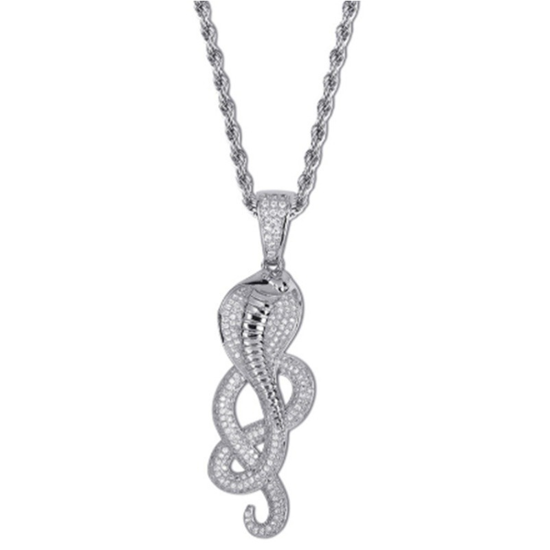 Men's King Cobra Snake Pendant Necklace Iced Out Bling Diamond Animal Snake CZ Pendant Chains Necklaces