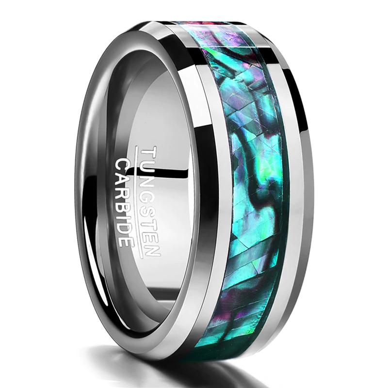 8MM Abalone Shell Beveled Tungsten Carbide Ring