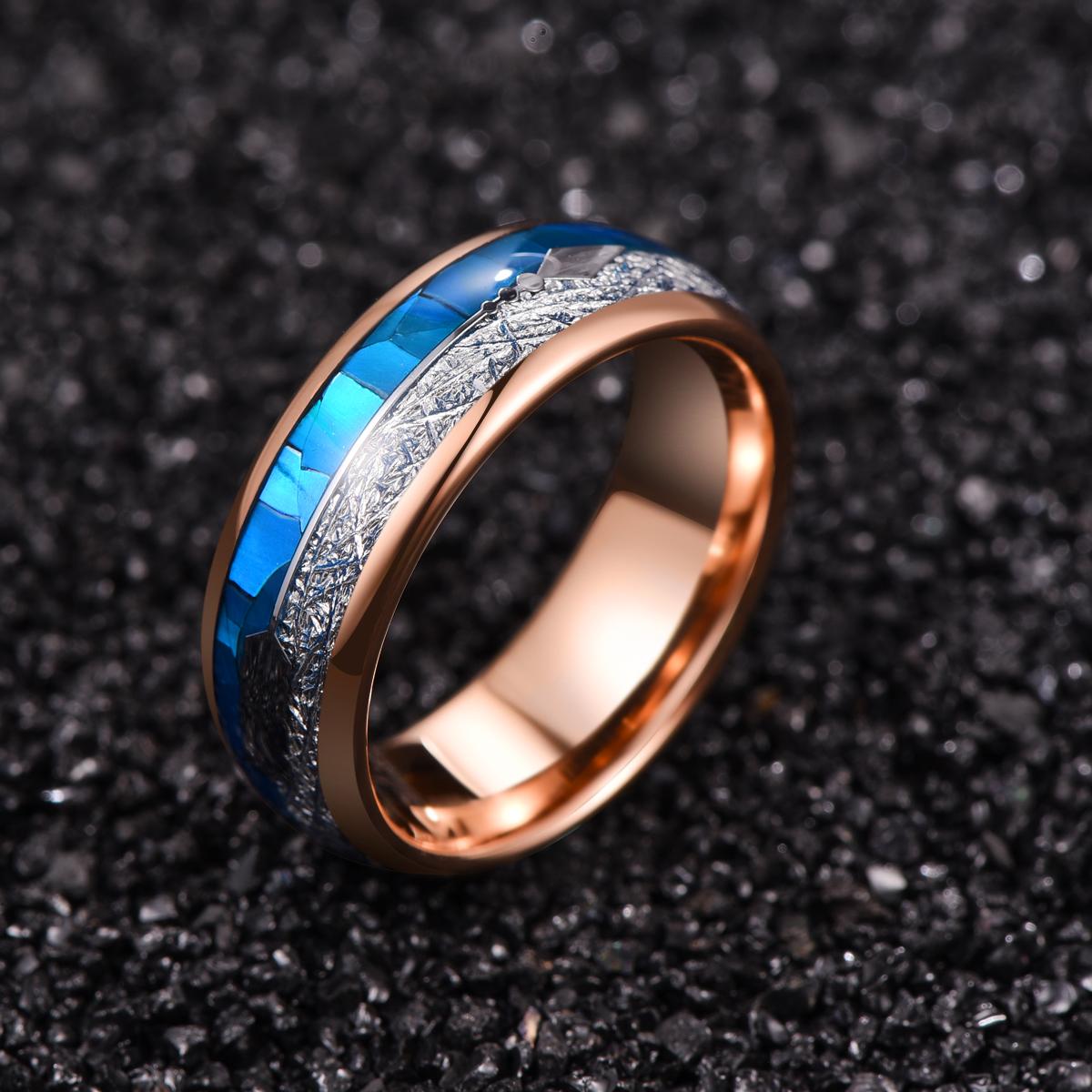 8MM Blue and Rose Gold Arrow Tungsten Ring Men