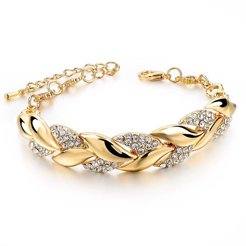Gold Leaf Bracelet for Women Small Leaf Zircon Bracelet