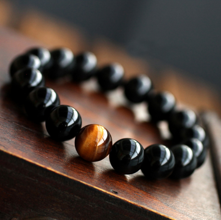 Natural Black Onyx With Stone Tiger Eye Energy Bracelet