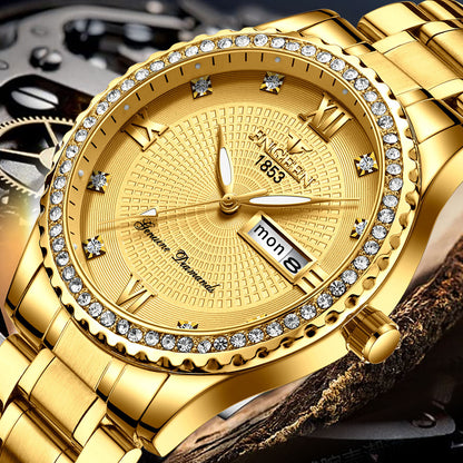 Classic Gold Quartz Watch Stainless Steel Business Watch for Men