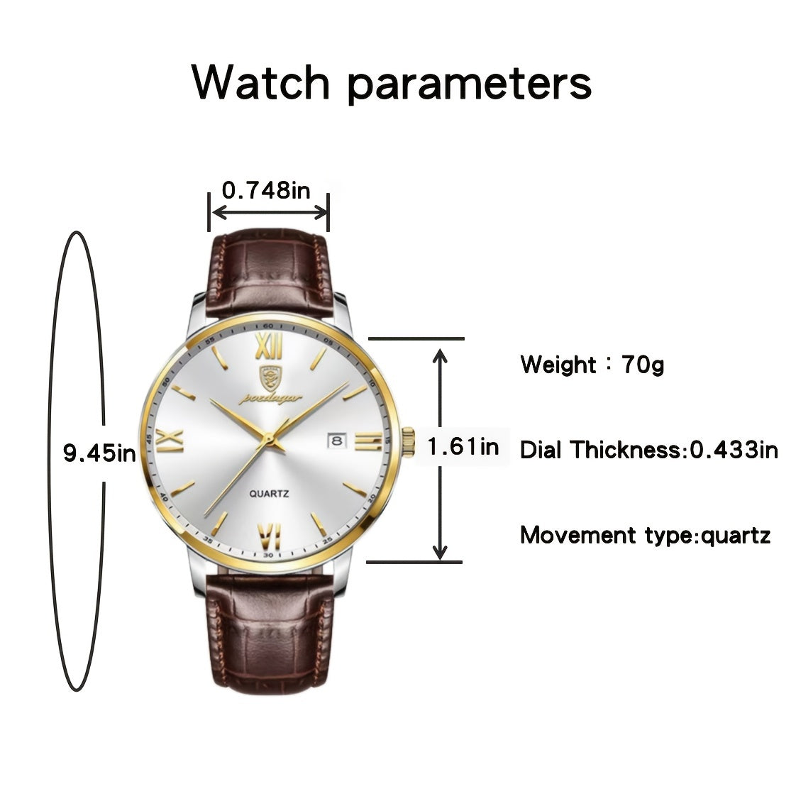 Watches, Brown Leather Watch for Men, Men Day Date Watch, Men's Luminous Watch, Dress Watch for Men Quartz Watch, Waterproof Brown Man Watches
