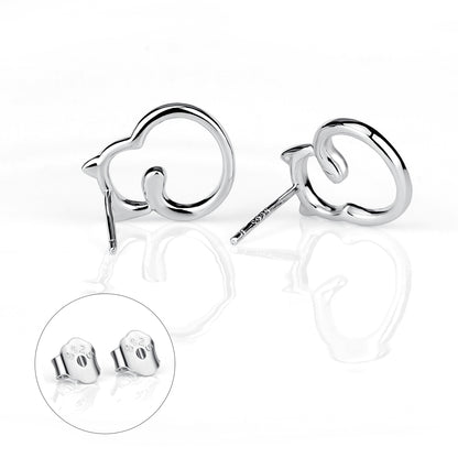 925 Sterling Silver Cute Mini Love Cat Women Girl Stud Earrings Chunky Cat