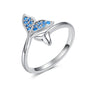 925 Sterling Silver Mermaid Tail With Blue Zircon Adjustable Open Rings