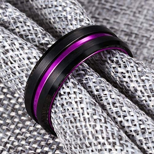 8MM Black Tungsten and Purple Stripe Ring