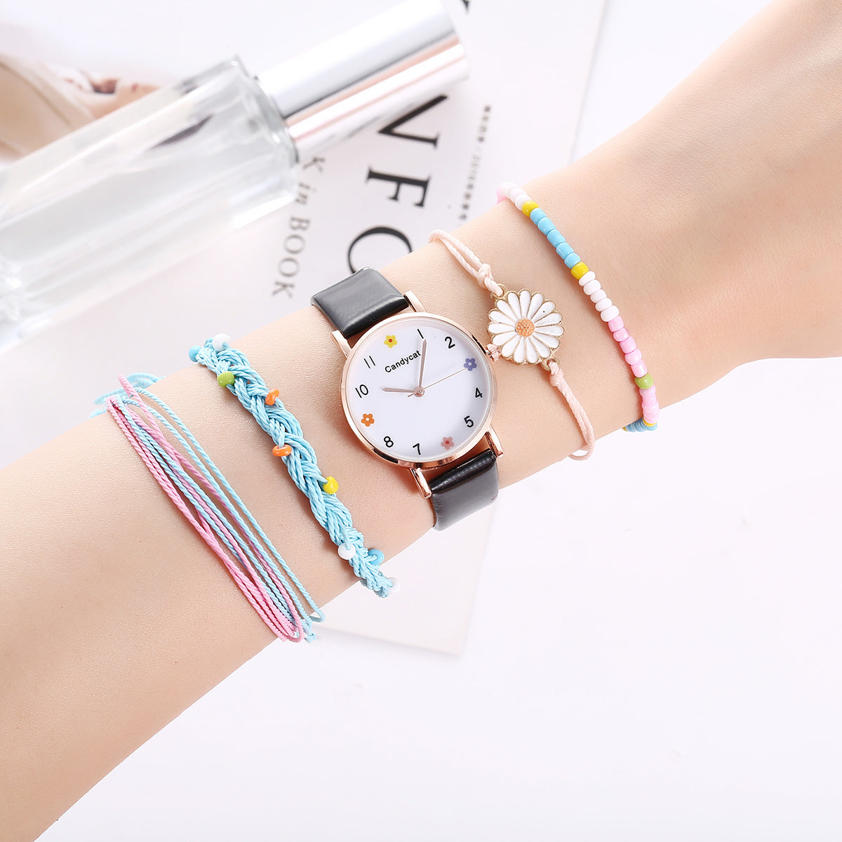 Cute Girls Flower Watch Bracelet Set