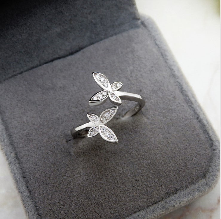Adjustable Sterling Silver Women's Butterfly Ring