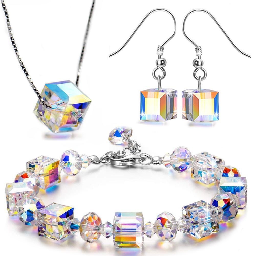 Aurora Borealis Magnificent Cube With Austrian Crystals - 3 Piece Set with Luxe Box