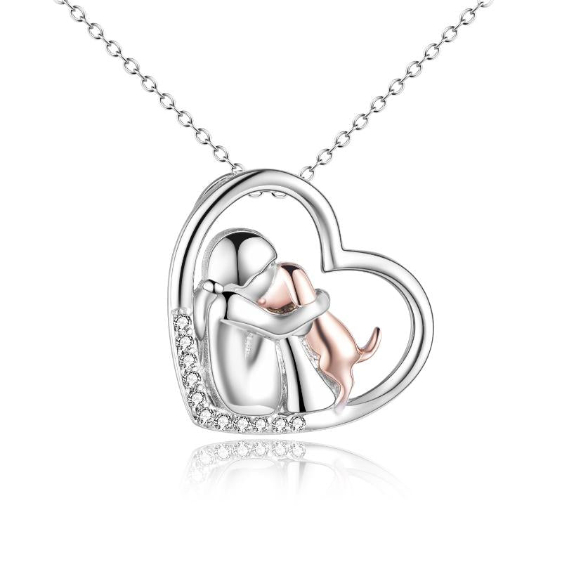 Rose Gold Dog Necklace for Girl Women Sterling Silver Girls Embraced Dog Pet Pendant Jewelry
